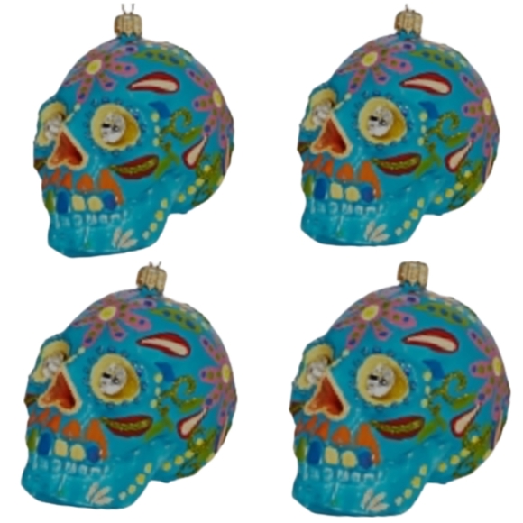 4 Bloomingdale's Skull Halloween Decor Ornaments Holiday Blue Scary Spooky - Picture 1 of 8
